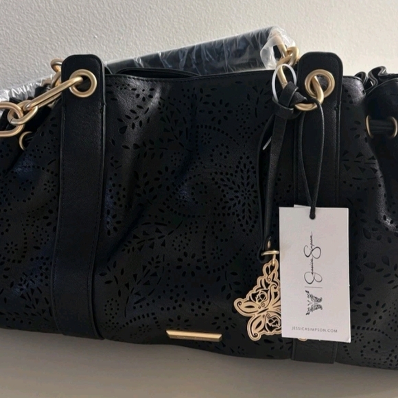 Jessica Simpson Black Laser-Cut Shoulder Bag - Picture 2 of 2
